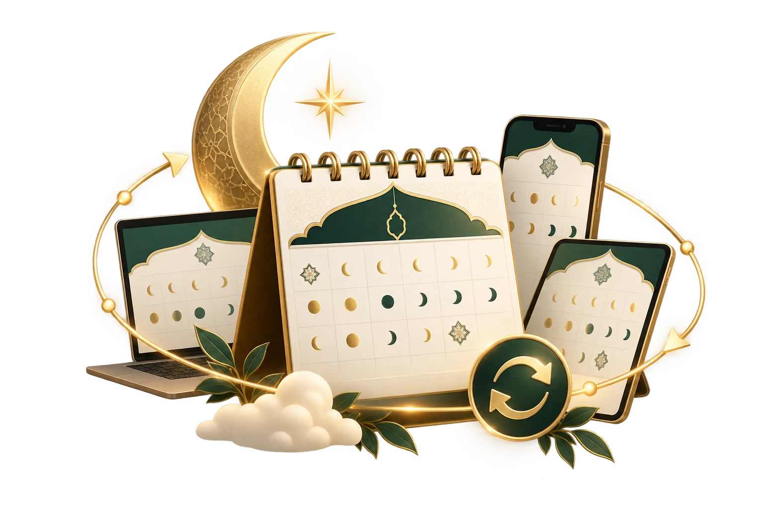 Islamic calendar syncing across a phone, tablet, and computer